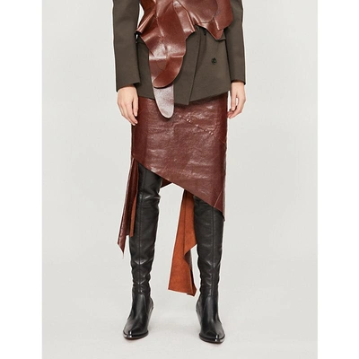 Shop Litkovskaya Viva Assymetric Leather Skirt In Brown