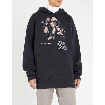 Shop Balenciaga Speedhunters Logo-print Jersey Hoody In Washed Black