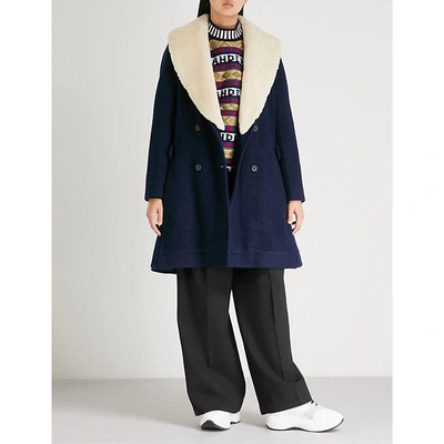 Shop Jw Anderson Shearl 领 羊毛 外套 In Navy