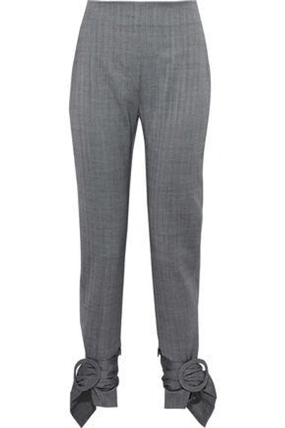 Shop Carmen March Buckle-detailed Herringbone Wool Tapered Pants In Gray