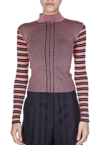 Shop Mcq By Alexander Mcqueen Pink High Collar Striped Jumper In Fondant Pink