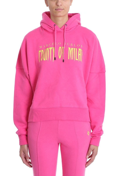 Shop Marcelo Burlon County Of Milan Sleepwalker Logo Print Hoodie In Rose-pink