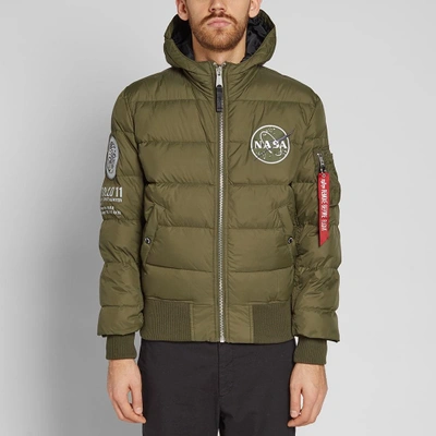 Shop Alpha Industries Apollo 11 Hooded Puffer Jacket In Green