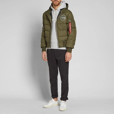 Shop Alpha Industries Apollo 11 Hooded Puffer Jacket In Green