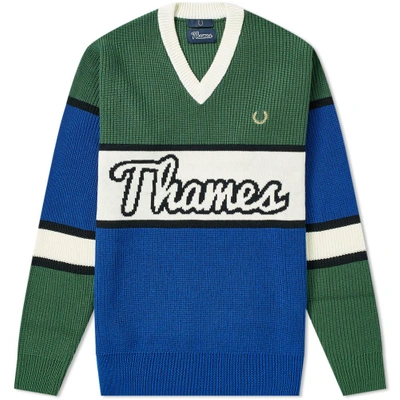 Fred Perry X Thames V-neck Colour Block Jumper In Green | ModeSens