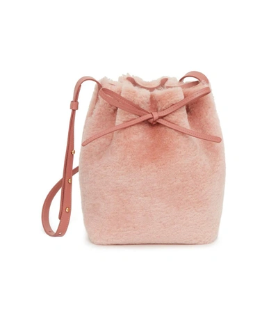 Shop Mansur Gavriel Shearling Mini Bucket Bag In Blush