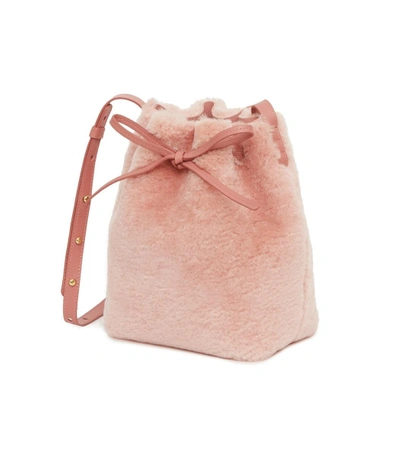 Shop Mansur Gavriel Shearling Mini Bucket Bag In Blush
