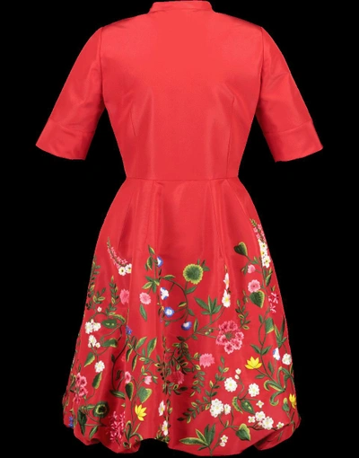 Shop Oscar De La Renta Balloon Bottom Embroidered Dress In Scarlet