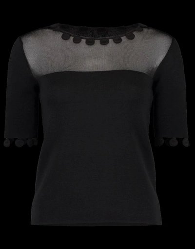 Shop Oscar De La Renta Pom Pom Sheer Panel Knit Top In Black