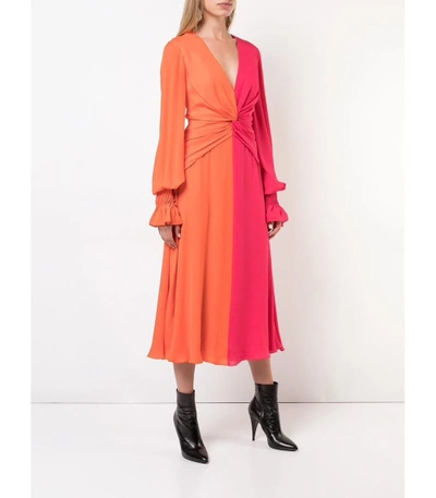 Shop Carolina Herrera Orange Pink Bicolor Midi Dress