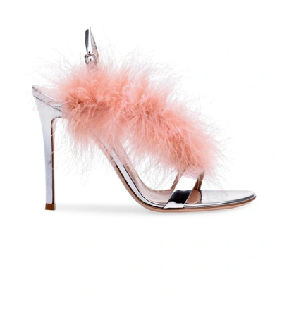 Shop Gianvito Rossi Silver Metallic Feather Sandals