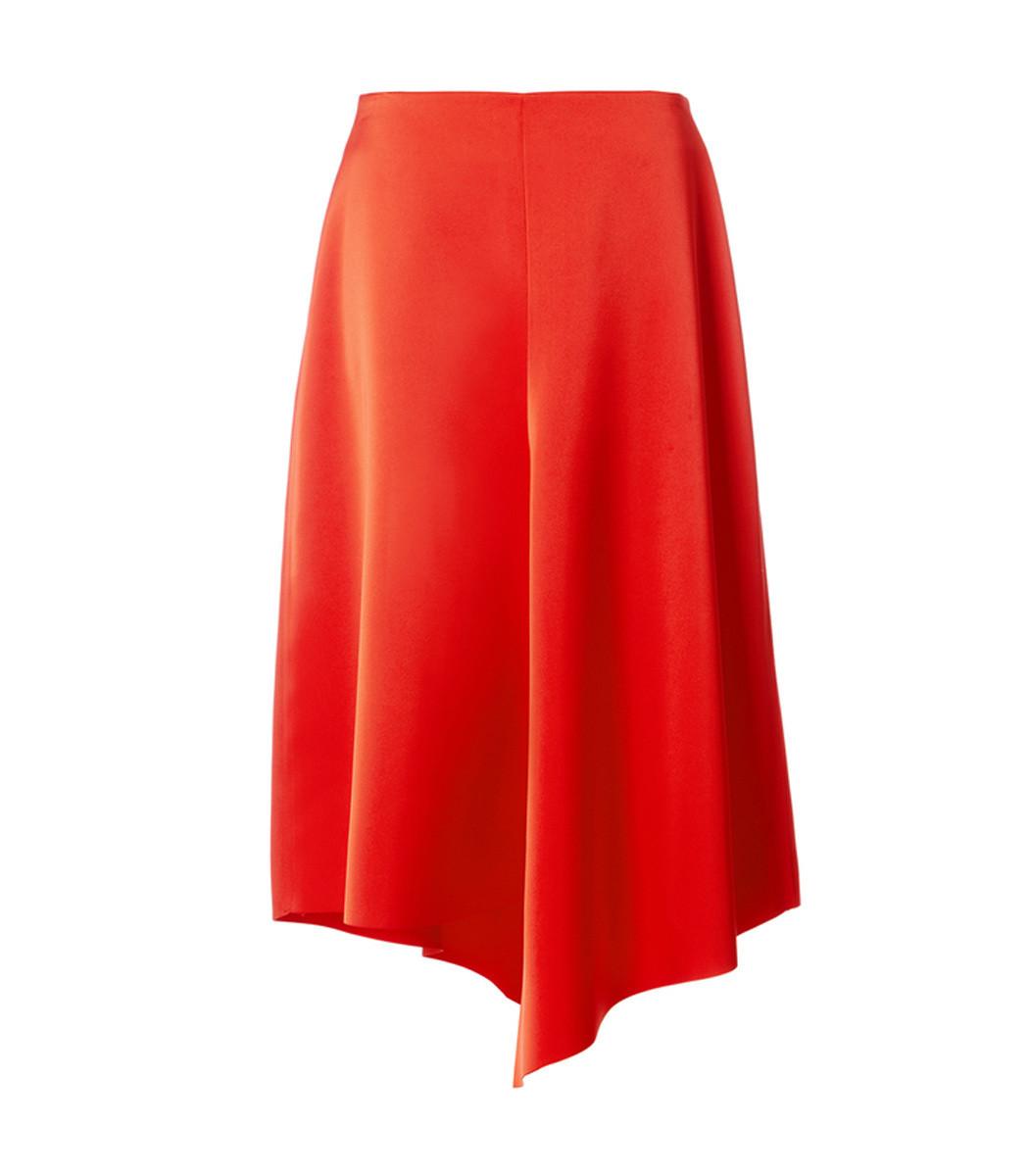 Tibi Red Bonded Satin High Waisted Draped Skirt | ModeSens