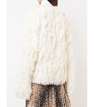 Shop Rosie Assoulin Cream Fringed Knit Jacket