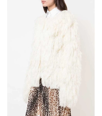 Shop Rosie Assoulin Cream Fringed Knit Jacket