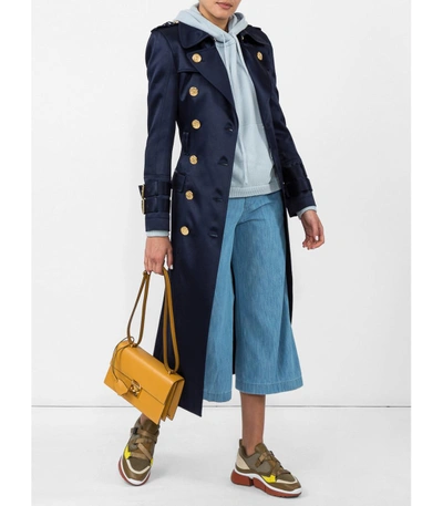 Shop Balmain Blue Double Breasted Trench Coat