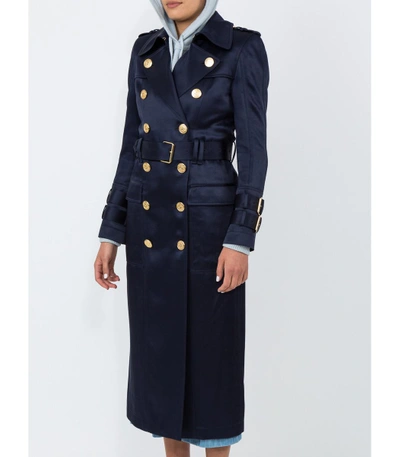 Shop Balmain Blue Double Breasted Trench Coat