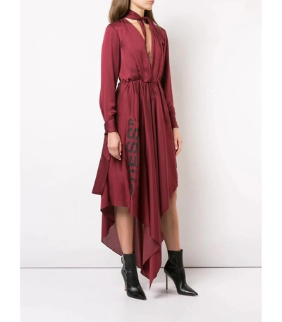 Shop Off-white Red Neck Foulard Dress In Burgundy