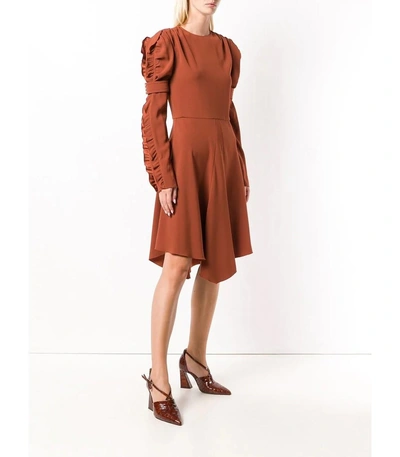 Shop Chloé Brown Ruffled Sleeve Dress