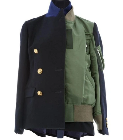 Shop Sacai Navy/green Layered Jacket