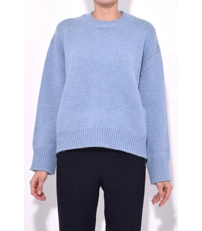 Shop Mansur Gavriel Sky Blue Merino Wool Oversized Crewneck Sweater