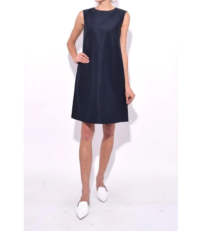 Shop Mansur Gavriel Navy Cotton Silk Taffeta Mini Dress
