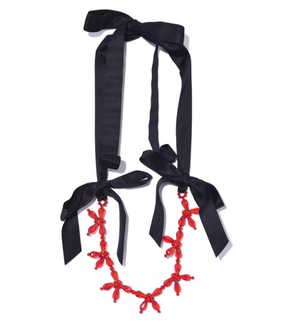 Shop Simone Rocha Red Flower Ribbon Necklace In Red Multicolor