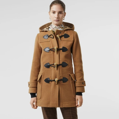 Shop Burberry Wool Blend Duffle Coat In Camel