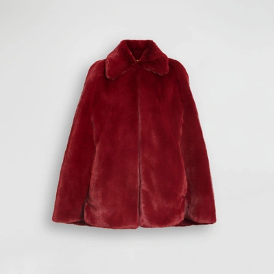 Shop Burberry Faux Fur Cape In Burgundy