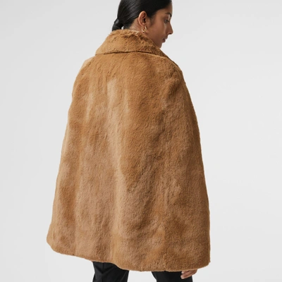 Shop Burberry Faux Fur Cape In Camel