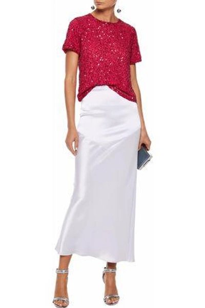Shop Alice And Olivia Piera Embellished Chiffon T-shirt In Claret