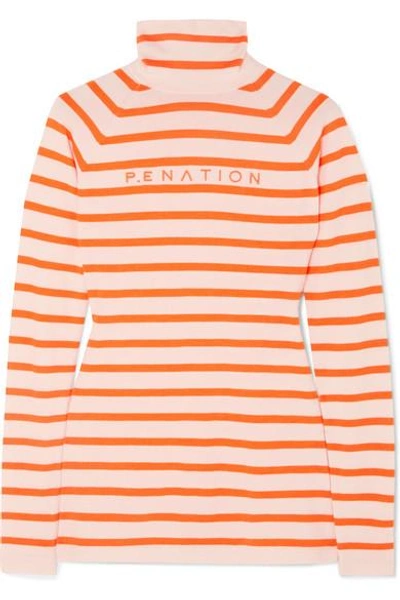 Shop P.e Nation + Woolmark Second Stroke Striped Intarsia Wool-blend Sweater In Orange