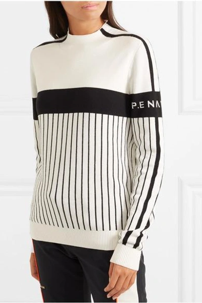 Shop P.e Nation + Woolmark Carve Run Striped Printed Wool And Cotton-blend Sweater In White