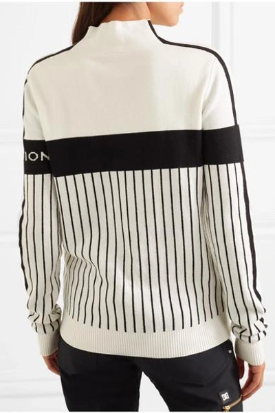 Shop P.e Nation + Woolmark Carve Run Striped Printed Wool And Cotton-blend Sweater In White