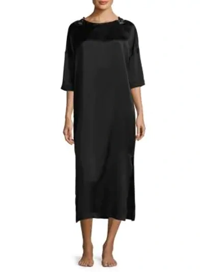 Shop Hanro Three-quarter Sleeve Long Nightgown In Black