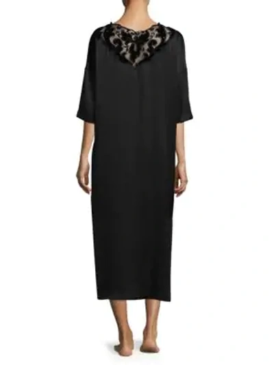 Shop Hanro Three-quarter Sleeve Long Nightgown In Black