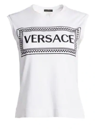 Shop Versace Sleeveless New Logo Cotton Tee In White Black