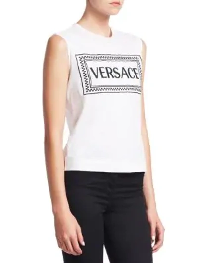 Shop Versace Sleeveless New Logo Cotton Tee In White Black