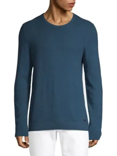 Shop Hugo Boss Textured Cotton Sweatshirt In Navy