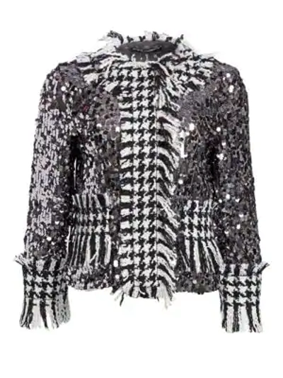 Shop Dolce & Gabbana Paillette Tweed-trim Jacket In Silver Black