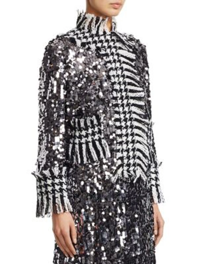 Shop Dolce & Gabbana Paillette Tweed-trim Jacket In Silver Black