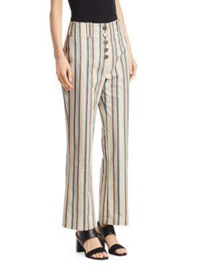 Shop 3.1 Phillip Lim / フィリップ リム Striped High-rise Cotton Pants In Oatmeal Teal