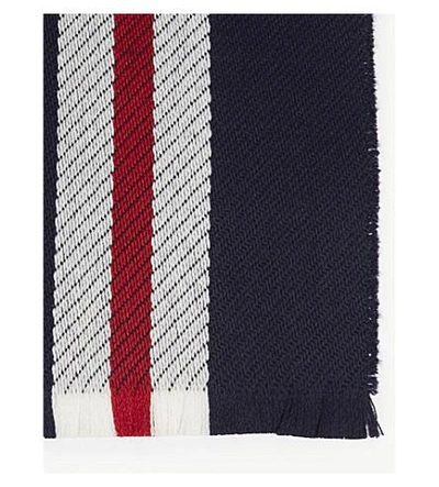 Shop Johnstons College Striped Merino Wool Scarf In Navy