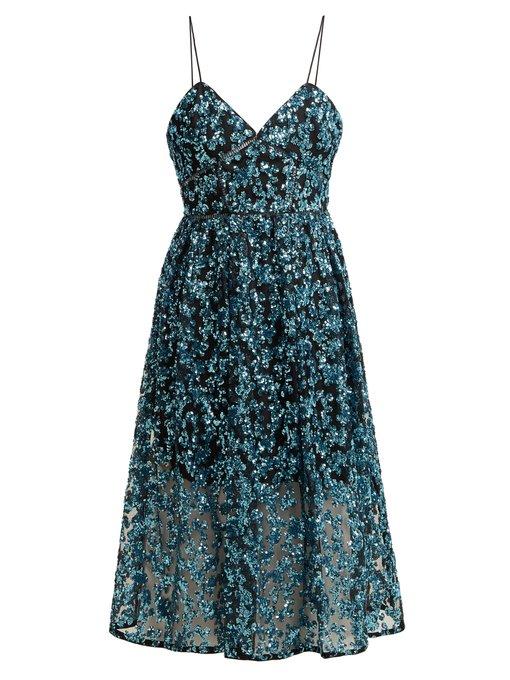 Self-Portrait Azaelea Sequinned Midi Dress In Blue | ModeSens