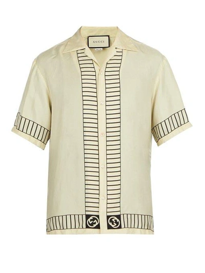 Gucci Logo Embellished Bowling Shirt In Ivory | ModeSens