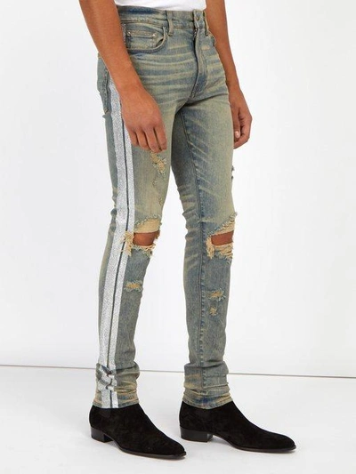 Amiri Glitter-stripe Slim-leg Jeans In Blue | ModeSens