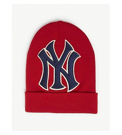 Shop Gucci New York Yankees Wool Beanie In Red