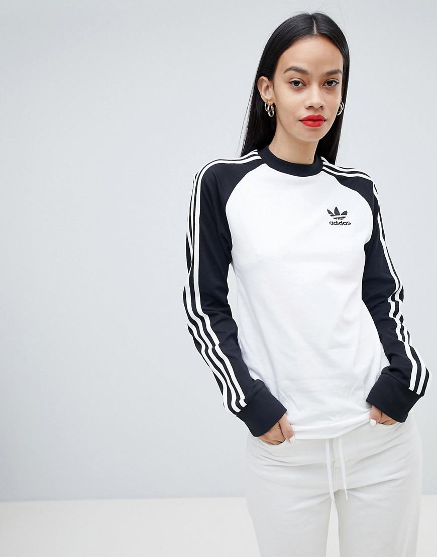 mens adidas 3 stripe long sleeve top