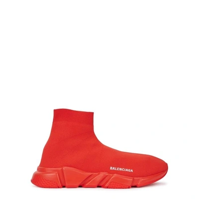 Shop Balenciaga Speed Red Stretch-knit Trainers