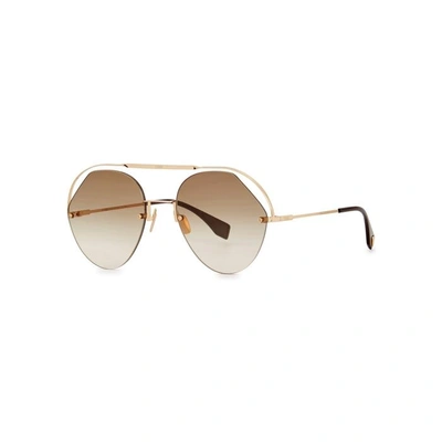 Shop Fendi Gold-tone Aviator-style Sunglasses In Brown