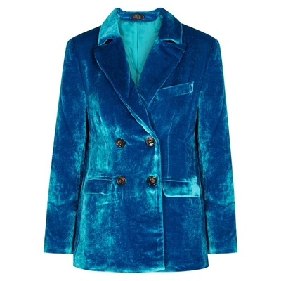 Shop De La Vali Tiger Lily Blue Velvet Blazer